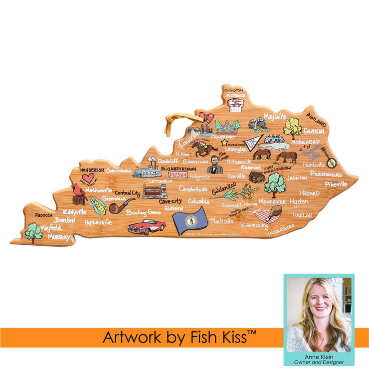 Kentucky State Shaped Cutting and Serving Board with Artwork by Fish Kiss™