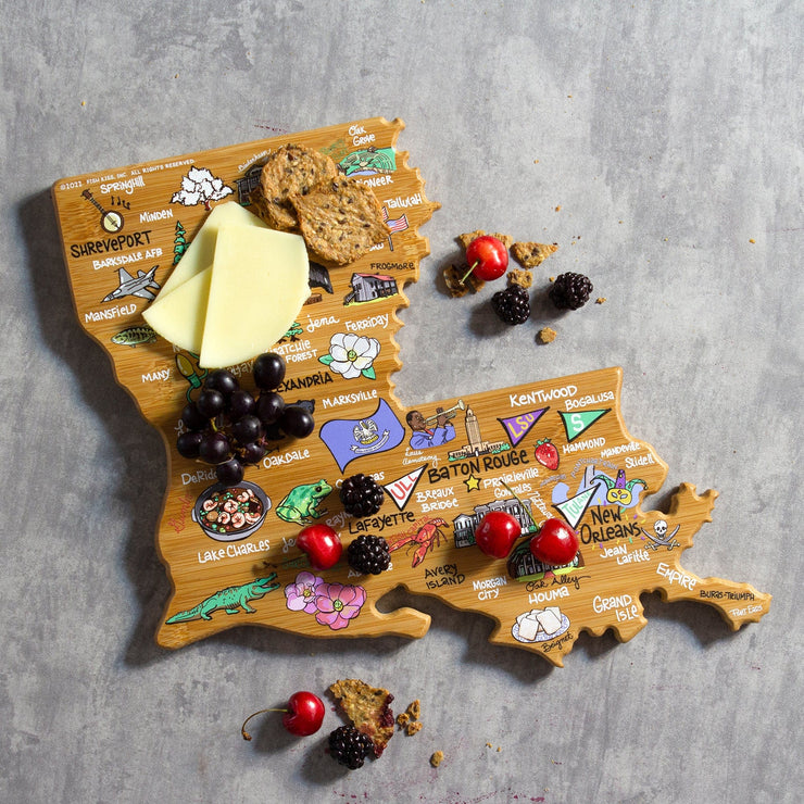 Louisiana State Shaped Cutting and Serving Board with Artwork by Fish Kiss™