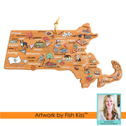 Massachusetts State Shaped Cutting and Serving Board with Artwork by Fish Kiss™