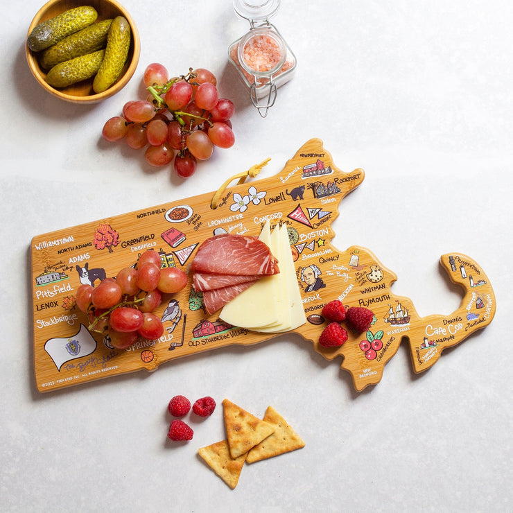 Massachusetts State Shaped Cutting and Serving Board with Artwork by Fish Kiss™