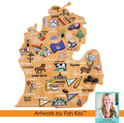 Michigan State Shaped Cutting and Serving Board with Artwork by Fish Kiss™