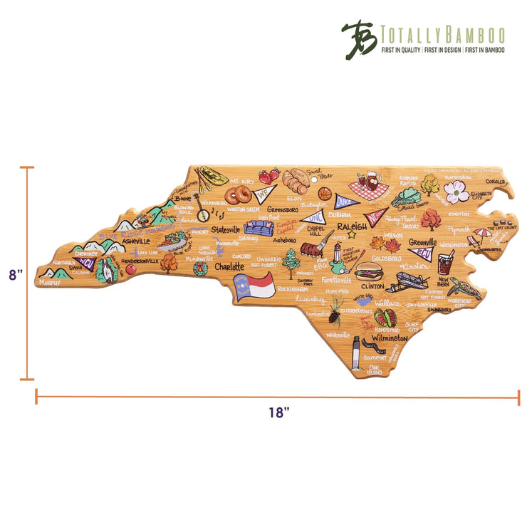 North Carolina State Shaped Cutting and Serving Board with Artwork by Fish Kiss™