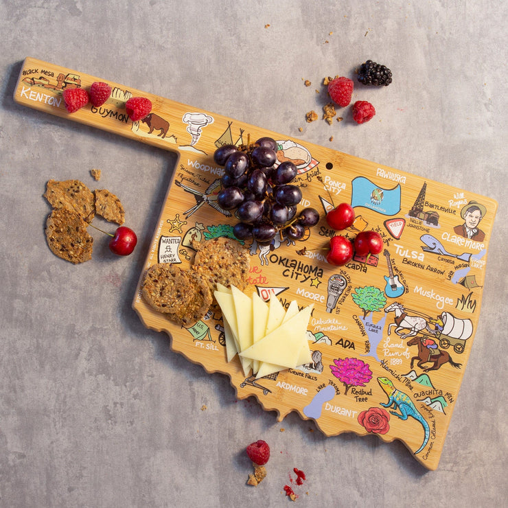 Oklahoma State Shaped Cutting and Serving Board with Artwork by Fish Kiss™