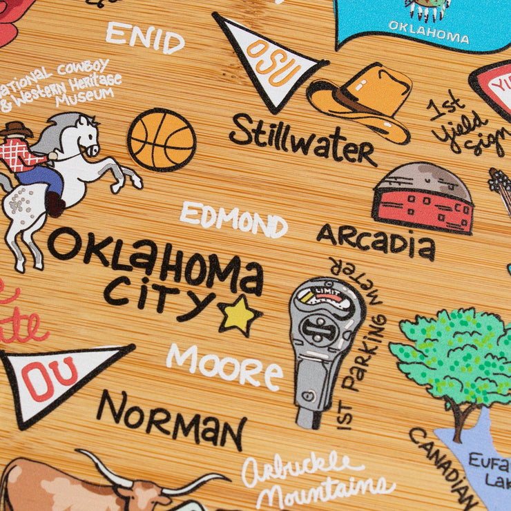 Oklahoma State Shaped Cutting and Serving Board with Artwork by Fish Kiss™