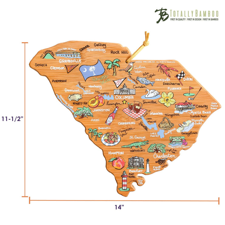 South Carolina State Shaped Cutting and Serving Board with Artwork by Fish Kiss™