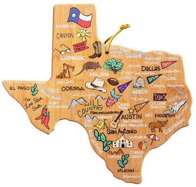 Texas State Shaped Cutting and Serving Board with Artwork by Fish Kiss™