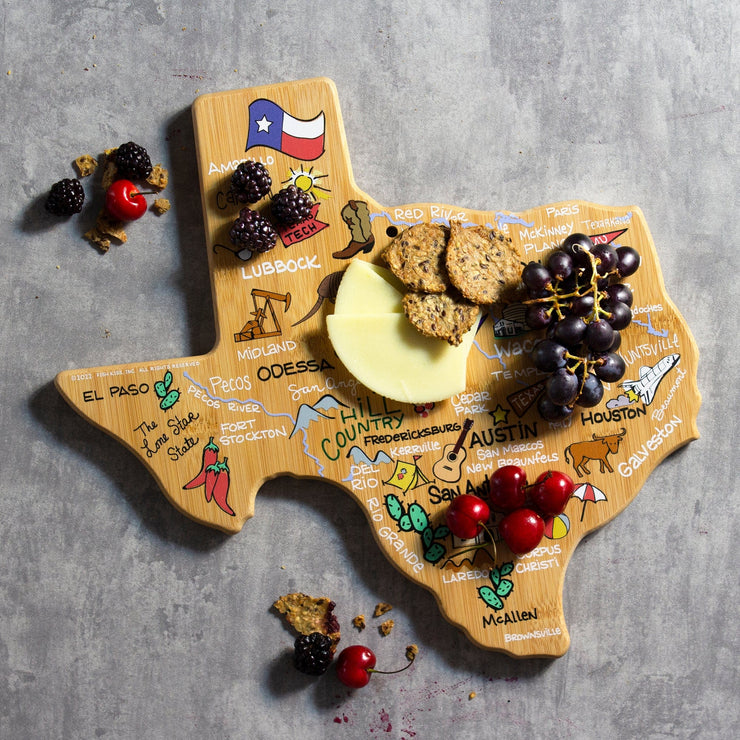 Texas State Shaped Cutting and Serving Board with Artwork by Fish Kiss™