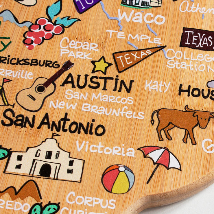 Texas State Shaped Cutting and Serving Board with Artwork by Fish Kiss™