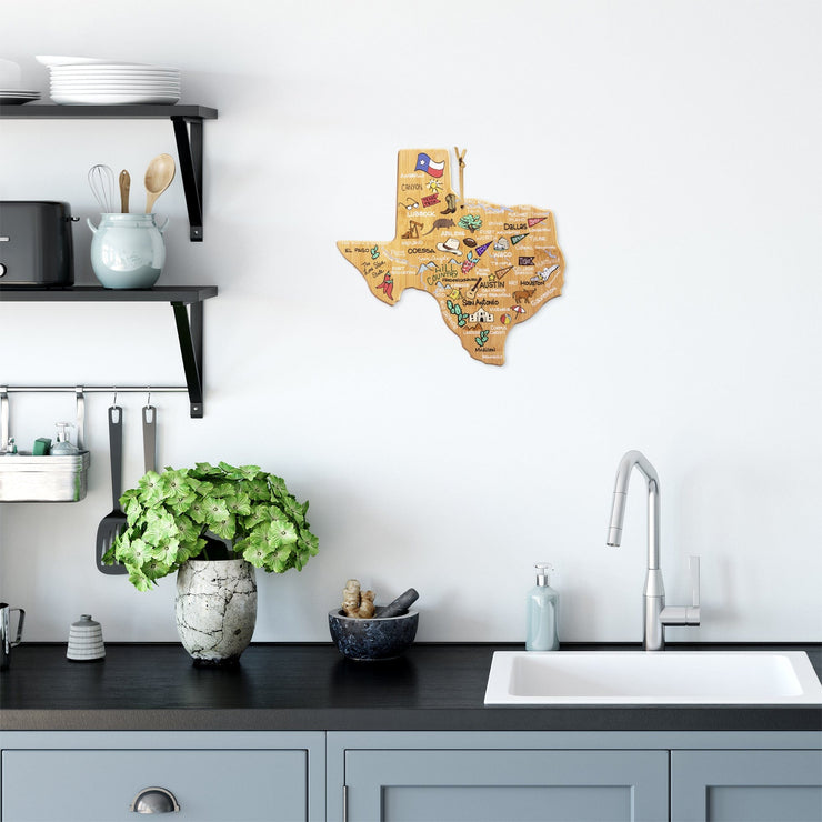 Texas State Shaped Cutting and Serving Board with Artwork by Fish Kiss™