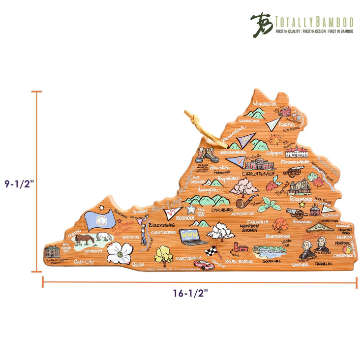 Virginia State Shaped Cutting and Serving Board with Artwork by Fish Kiss™