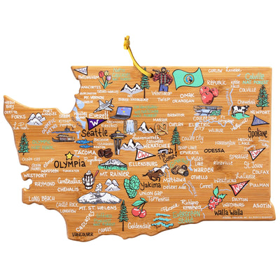 Washington State Shaped Cutting and Serving Board with Artwork by Fish Kiss™