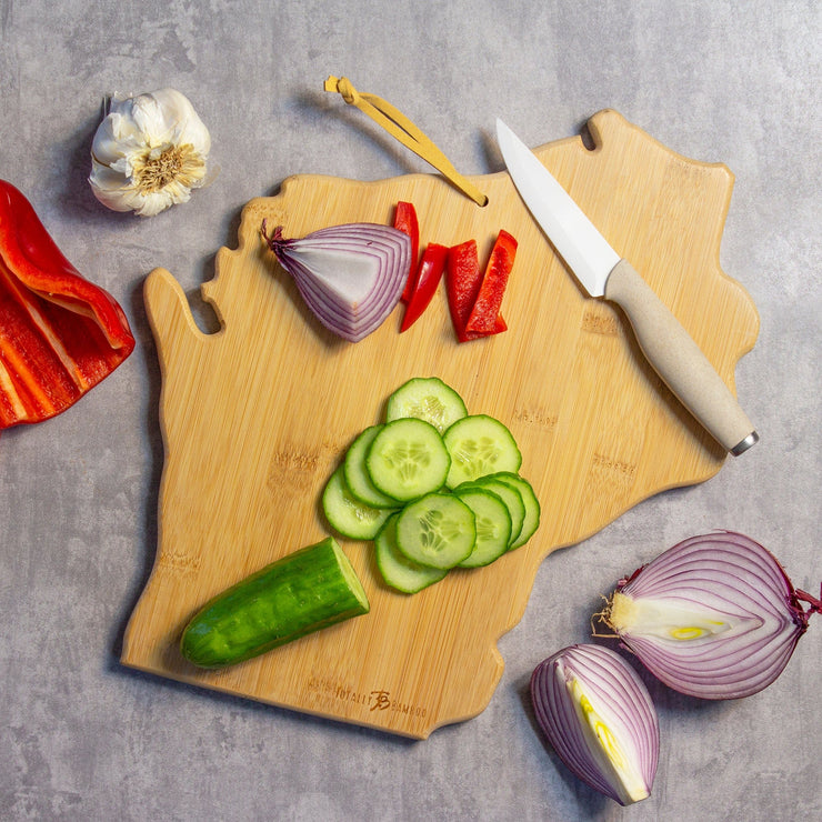 Wisconsin State Shaped Cutting and Serving Board with Artwork by Fish Kiss™